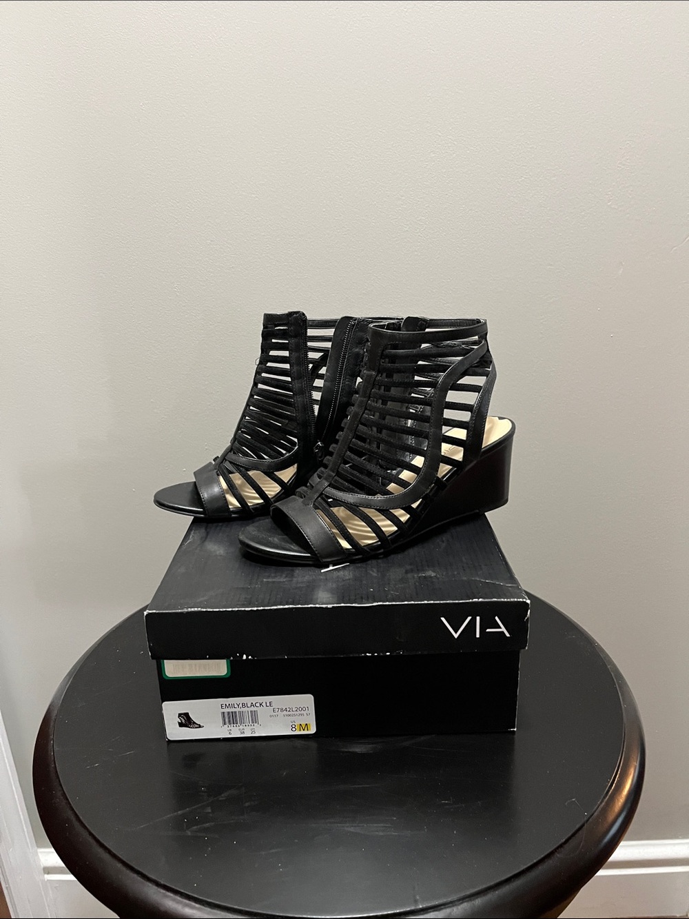 Via Spiga Black Strappy Wedge Sandals